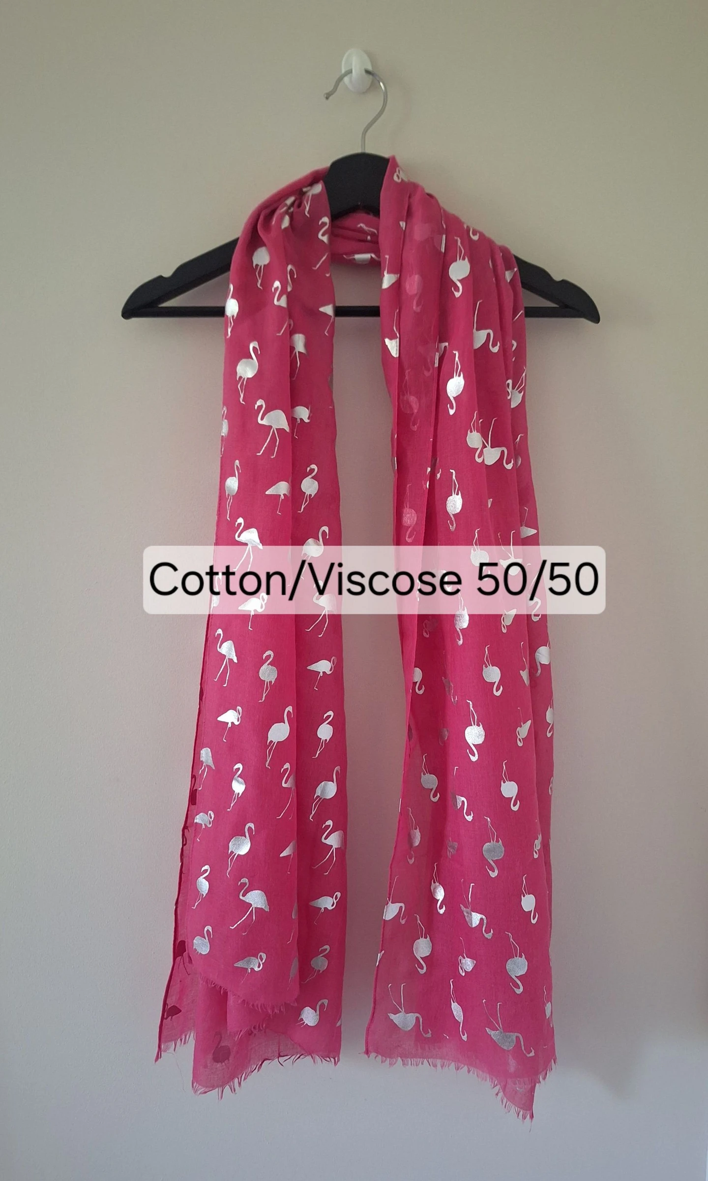 Roze sjaal met zilveren flamingo print katoen/viscose 